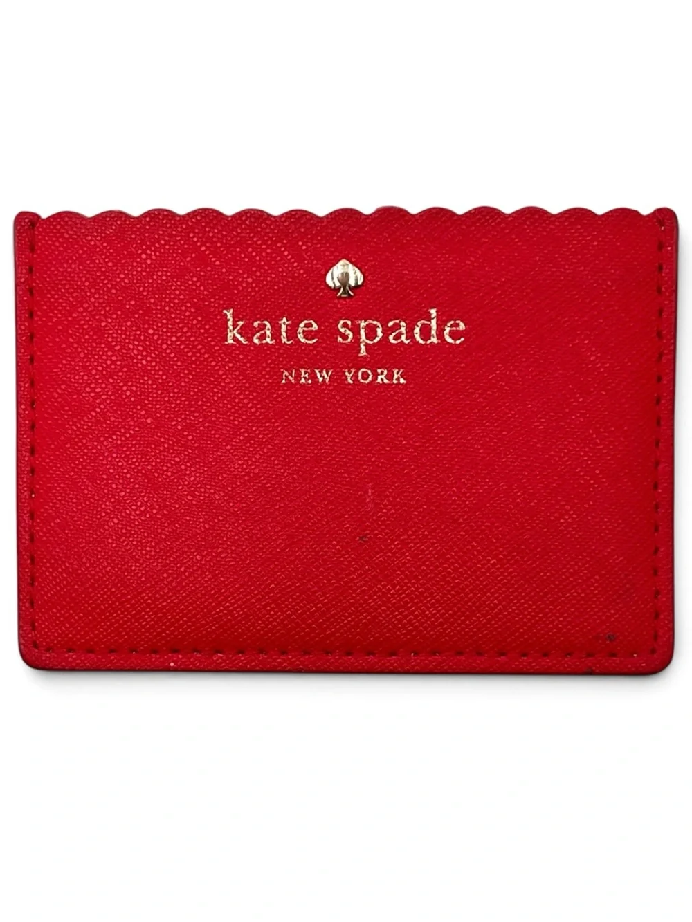 Kate Spade Lily Avenue Red Scalloped Saffiano Leather Card Holder Slim Mini Wall